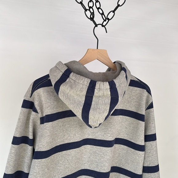 Polo by Ralph Lauren Button-Up Striped Heavyweight Hoodie - XL - Gray & Blue - Picture 4 of 8